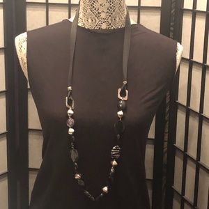 Black Ribbon Beaded Necklace